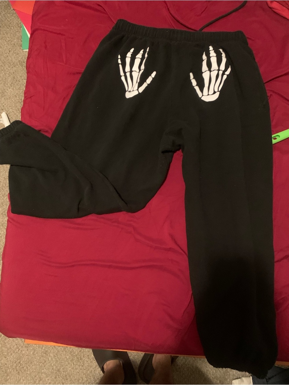 PINK Victoria's Secret Black Sweatpants with White Skeleton Hand Graphics L